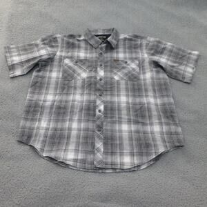 Orvis Shirt Mens XXL Gray Button Up Plaid Vented Short Sleeve Fishing Hiking